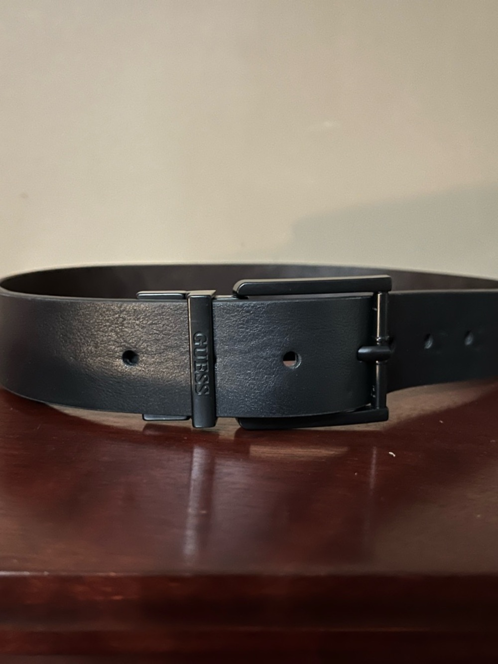 GUESS Men's Black Synthetic Leather Belt with Branded Matte Black Buckle